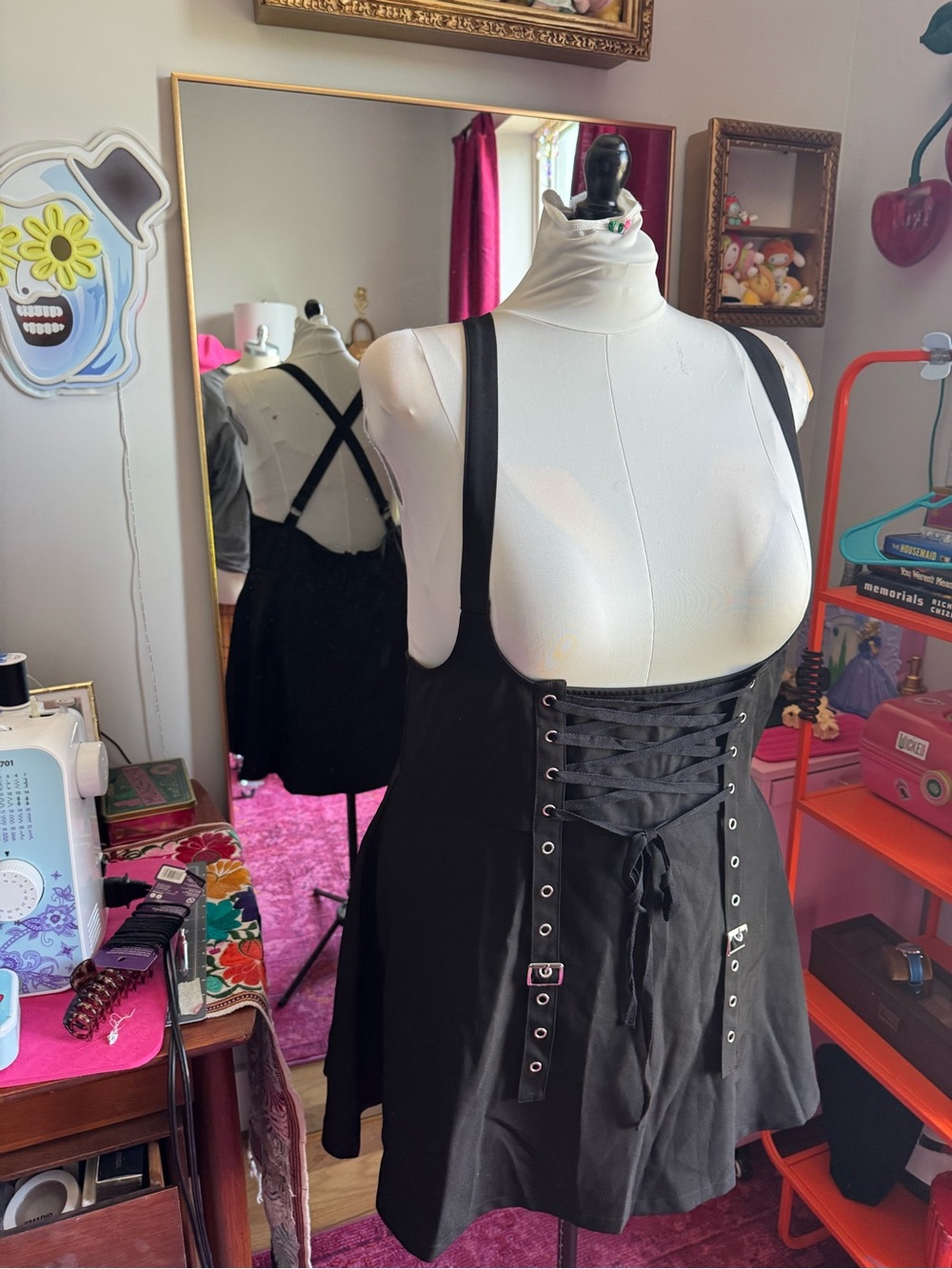Black Lace-Up Mini Skirt Dress
